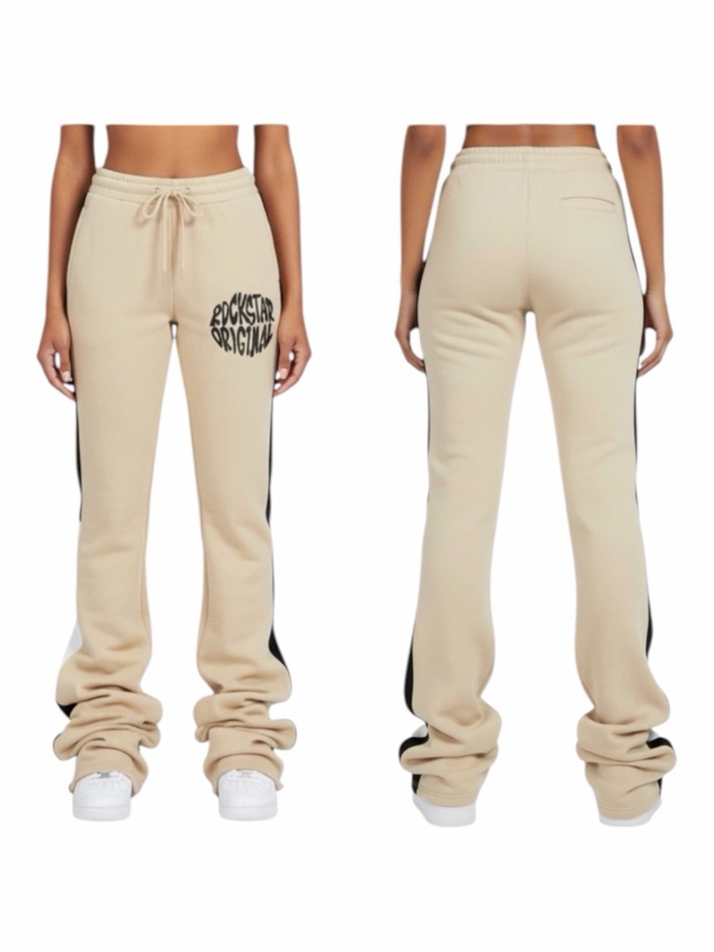 Rockstar Original Stacked Flare Track Pants Beige Size M 45” Inseam